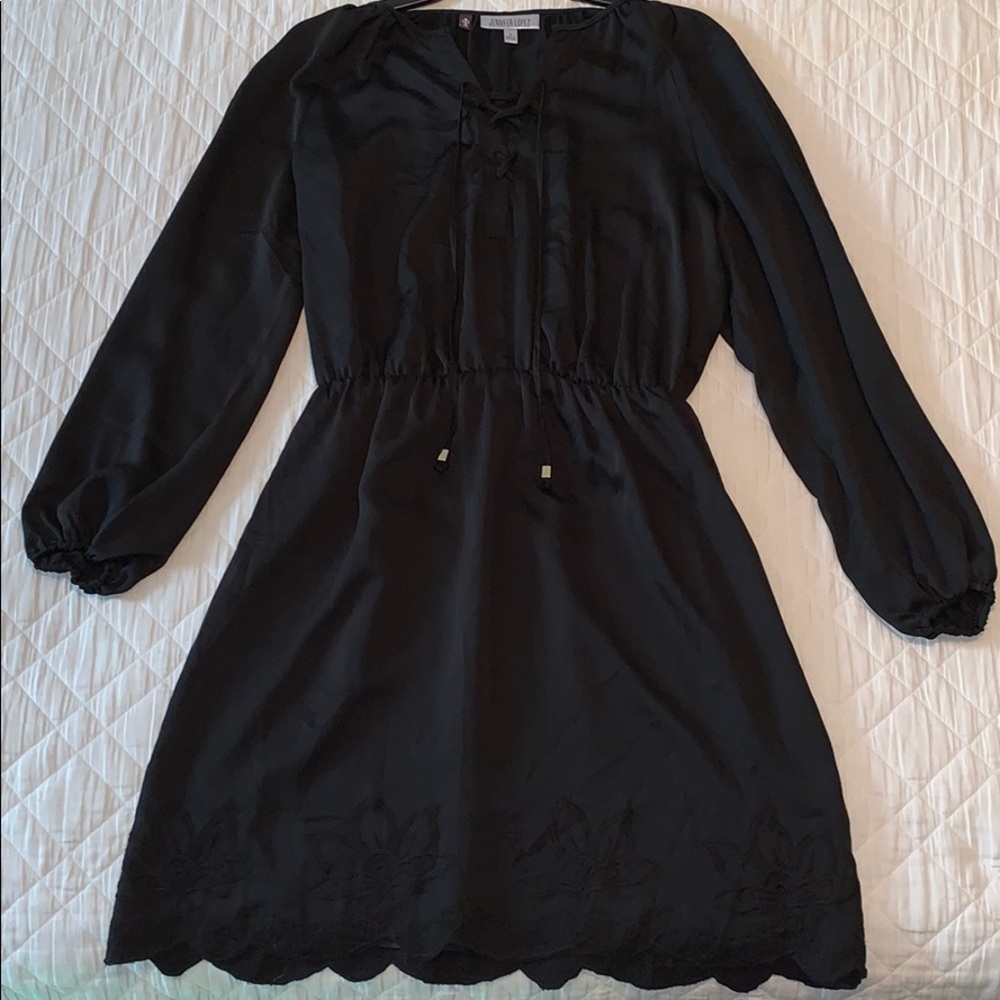 Jennifer Lopez Black Flowing V-neck Dress